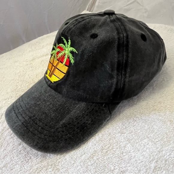 Dark Adjustable Grey Ball Cotton Cap with Palm Tree Beach Embroidery - Picture 10 of 14
